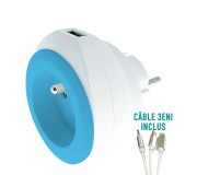 PRISE AVEC PORT USB REVERSIBLE BEWATT BLANC/BLEU