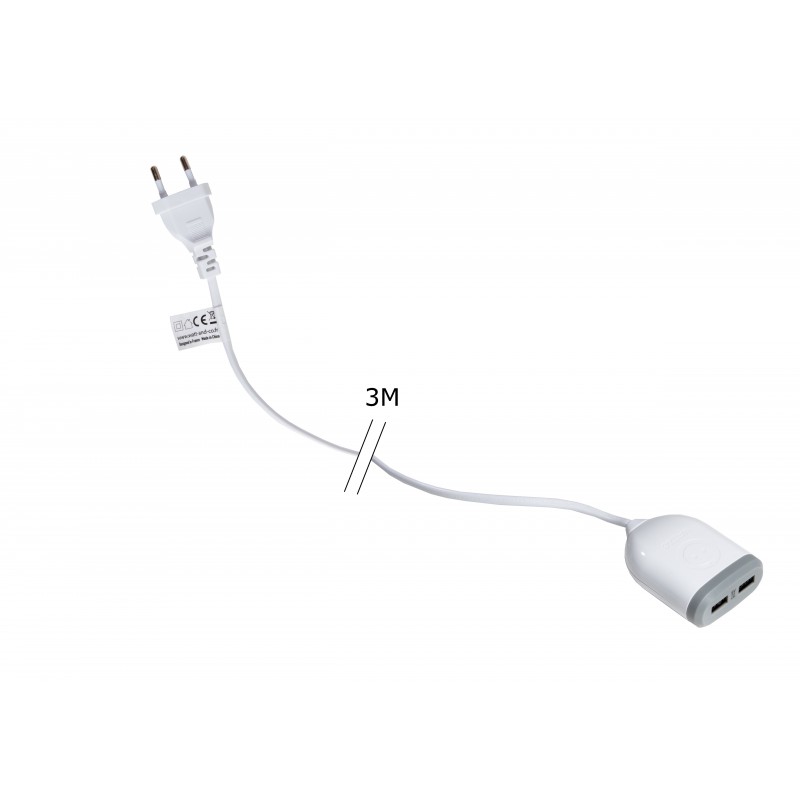 Chargeur Double USB charge rapide avec 3 mètres de Cable